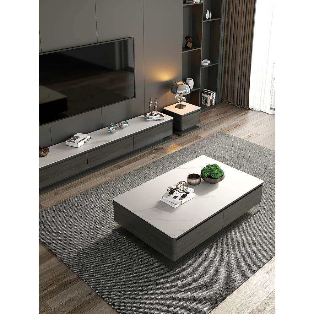 轻奢极简茶几电视柜组合家用高端现代小户型客厅新款黑色岩板茶台,淘宝优惠券,粉丝福利购,淘宝优惠卷
