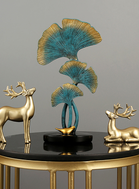 玄关新中式银杏叶摆件轻奢高档书C房桌面书架摆设客厅电视柜装饰