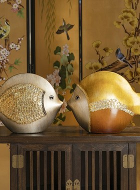 现代欧式轻奢高档l陶瓷摆件客厅玄关鱼摆件装饰品酒柜中式艺术家