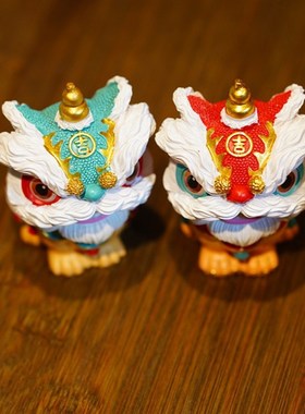 醒狮国潮新中式摆件招财茶宠汽车桌面装饰可O爱家居饰品送礼文创
