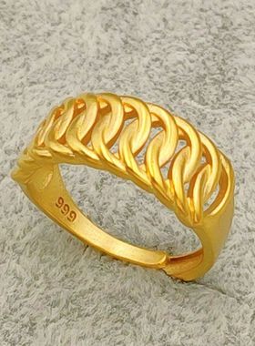 藏族饰品少数民族风新款尼泊尔马鞭沙H金戒指男女情侣镀金开口指