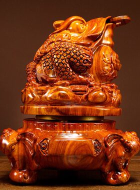 店铺三摆件办公室木雕梨花家居饰品公司开业礼品金蝉聚宝盆足金蟾