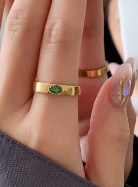 带LA洗尾戒马指环不钻可褪色2023镀K金潮绿戒指LUNA手夏新食指眼