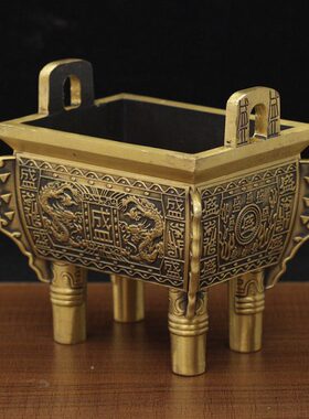 工艺品铜四方精工盛千鼎公司前台办公室装饰香炉聚财鼎摆件秋纯铜