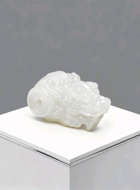 手工制作天然和田玉龙头生肖龙一体三通生肖佛头108diy串链配饰件