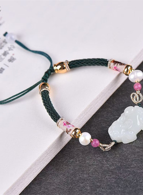 【招财】和田玉白玉貔貅手链瑞兽玉石手串情侣款手饰男女带证书