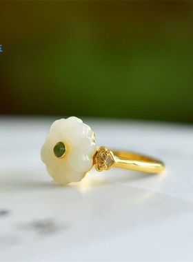 【爱你】和田玉白玉玫瑰花戒指镶嵌指环女友妈妈礼物带证书