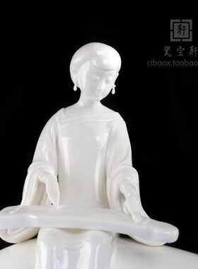陶瓷人物古典美女仕女弹琴人物德化白瓷古琴丝竹婉曲办公家居摆件