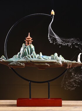 禅意中式家用倒流香炉千里江山灯圈摆件创意家居沉W檀香室内香薰