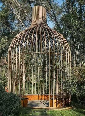 定制大型铁艺鸟笼卡座凉亭雕塑户外装饰公园摆设庭院景观休闲座椅