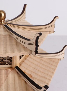 新中式禅意书房摆件创意木质凉亭建筑屋檐样板房间办公桌软装饰品