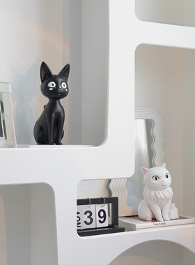 极简黑色白色可爱小猫咪摆件现代玄关酒柜儿童房样板间雕塑装饰品
