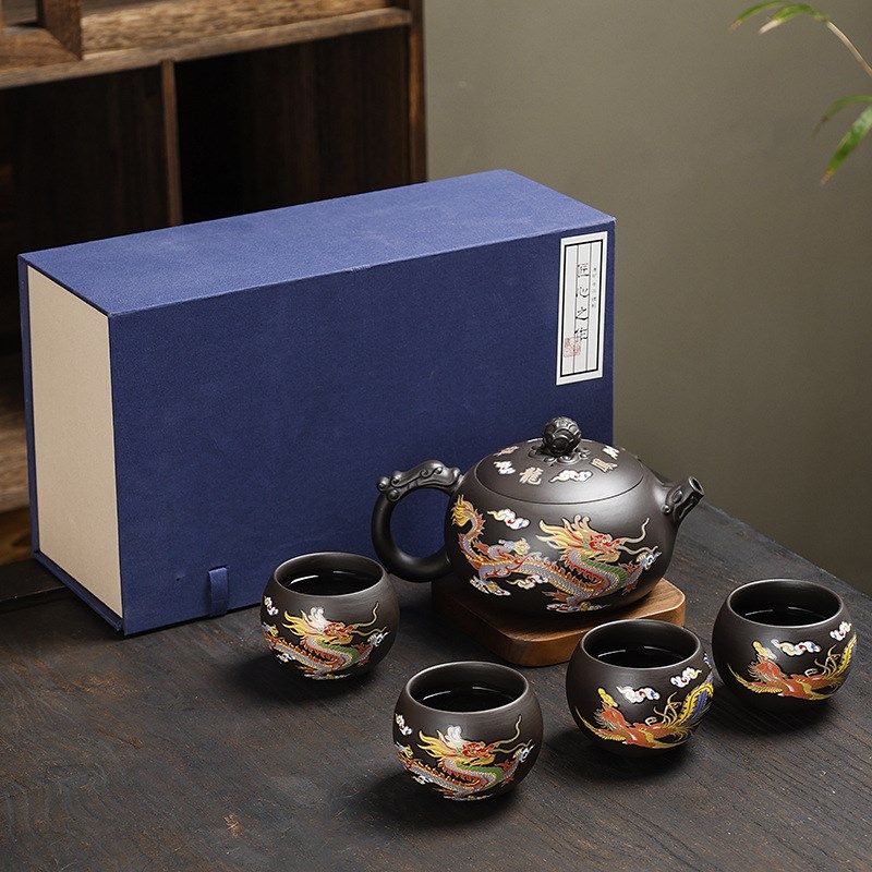 大容量纯手工宜兴凤鸣壶龙凤遇热变色紫砂壶套装高档送礼定制logo,淘宝优惠券,粉丝福利购,淘宝优惠卷