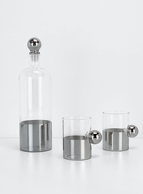 现代简约欧式轻奢银色玻璃水壶水杯酒具茶具摆件样板房厨房饰品