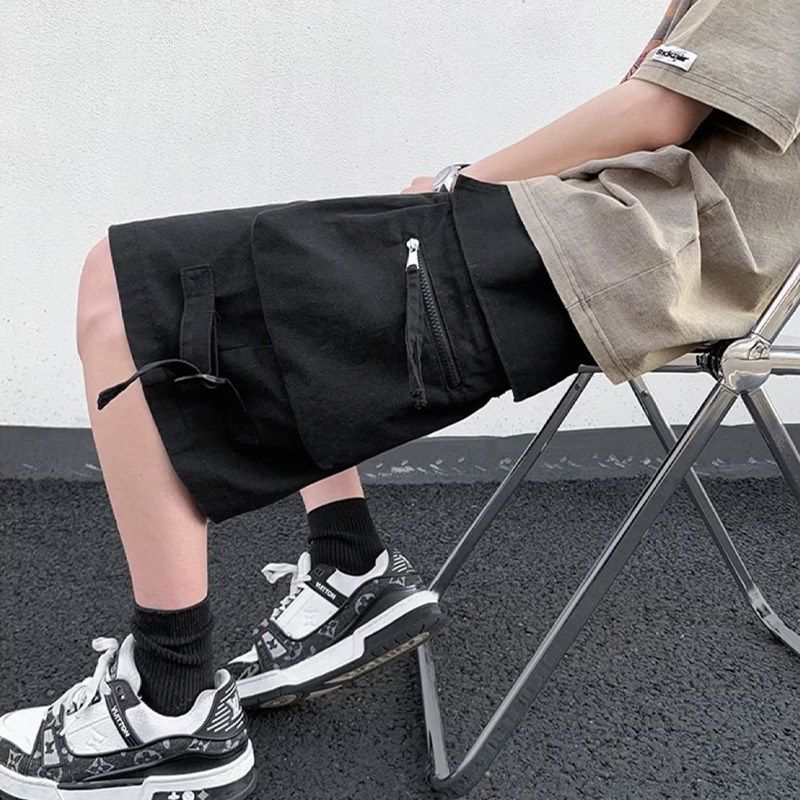 美式复古酒红色工装短裤男夏季潮牌机能裤子宽松阔腿过膝六七分裤,淘宝优惠券,粉丝福利购,淘宝优惠卷