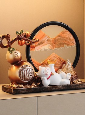 葫芦流沙画招财猫摆件客厅高档公司店铺前台装饰乔迁新居开业礼物