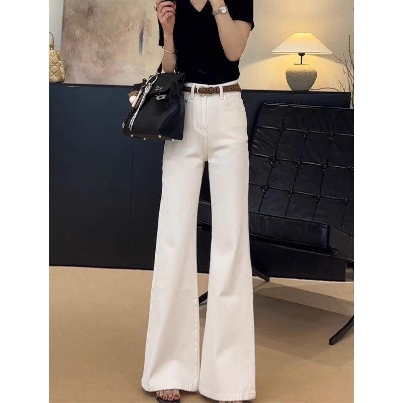 米白色不贴腿微喇牛仔裤女2025年夏季新款气质百搭显瘦直筒喇叭裤,淘宝优惠券,粉丝福利购,淘宝优惠卷