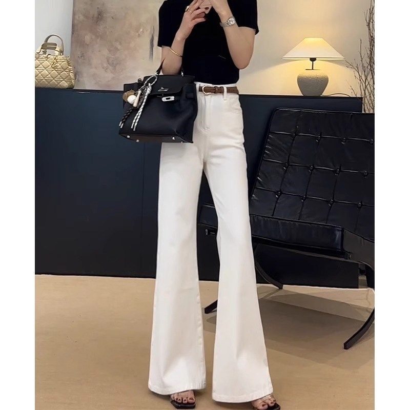 米白色不贴腿微喇牛仔裤女2025年夏季新款气质百搭显瘦直筒喇叭裤,淘宝优惠券,粉丝福利购,淘宝优惠卷