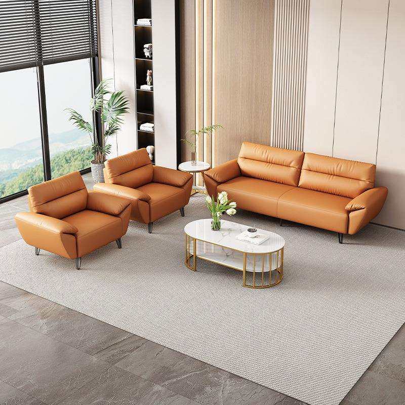 办公沙发茶几组合西皮简约现代商务接待办公室沙发橙色极简三人位,淘宝优惠券,粉丝福利购,淘宝优惠卷