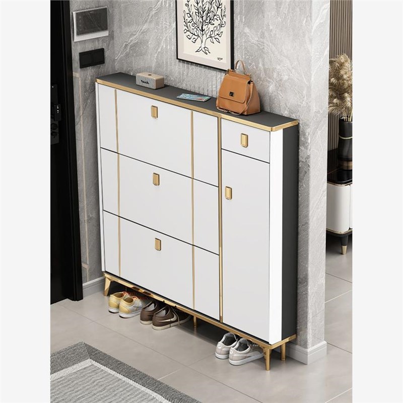 厂家直销轻奢超薄翻斗鞋柜家用门口大容量靠墙多功能易组装玄关柜 - 图2