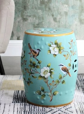 欧式摆件陶瓷墩花鸟陶瓷鼓凳新中式圆凳家居创意梳妆凳换鞋凳家具