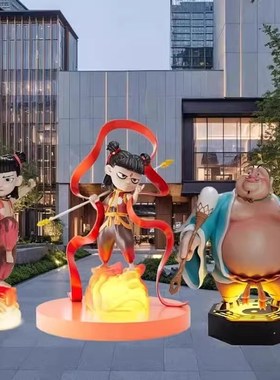 卡通哪吒玻璃钢雕塑模型影院商场网红装饰动漫敖丙太乙真人物摆件