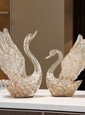 轻奢高档玄关情侣天鹅摆件家居客厅酒柜电视柜装饰品乔迁结婚礼物