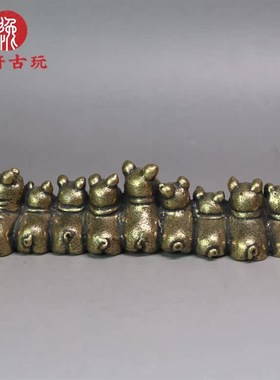 实心铜应有尽有福猪小摆件 黄铜一群小猪元宝可爱铜猪迷你小铜件