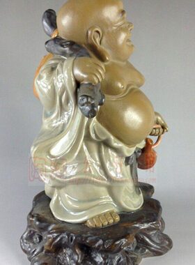 石湾陶瓷工艺品石湾公仔家居招财装饰品礼品摆件春风得意佛