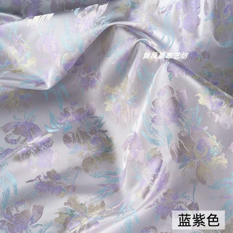 蓝紫色 郁金香花朵织锦缎提花人丝面料 新O中式盘扣马甲外套布料 - 图3