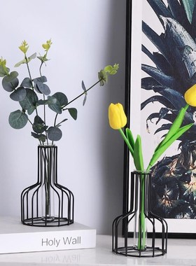 北欧ins铁艺金色水培花瓶 插花瓶子桌面摆件客厅餐厅桌面装饰干花