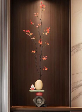 入户门玄关壁龛招财猫石来运转细长竖高陶瓷花瓶摆件客厅装饰品