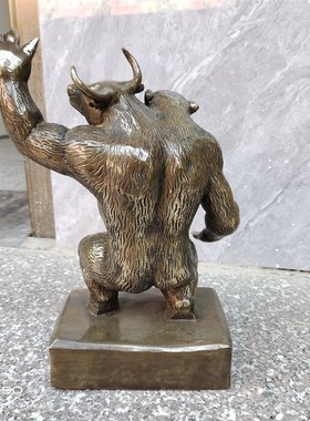 热卖纯铜牛斗熊 扭转s乾坤摆件 牛熊斗居家 办公铜器装饰品