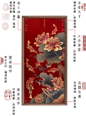 玄关画装饰画入户门走廊过道九鱼图竖幅中式国画铜版画连年有余财