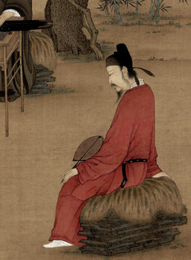 听琴图挂画宋徽宗赵佶画新中式玄关装饰画走廊过道竖版壁画中国风