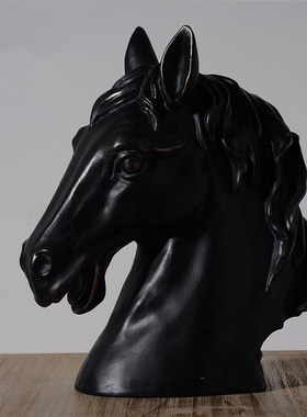 高档黑铜色树脂马头摆件家居客厅样板房装饰品工艺品风水旺财摆件