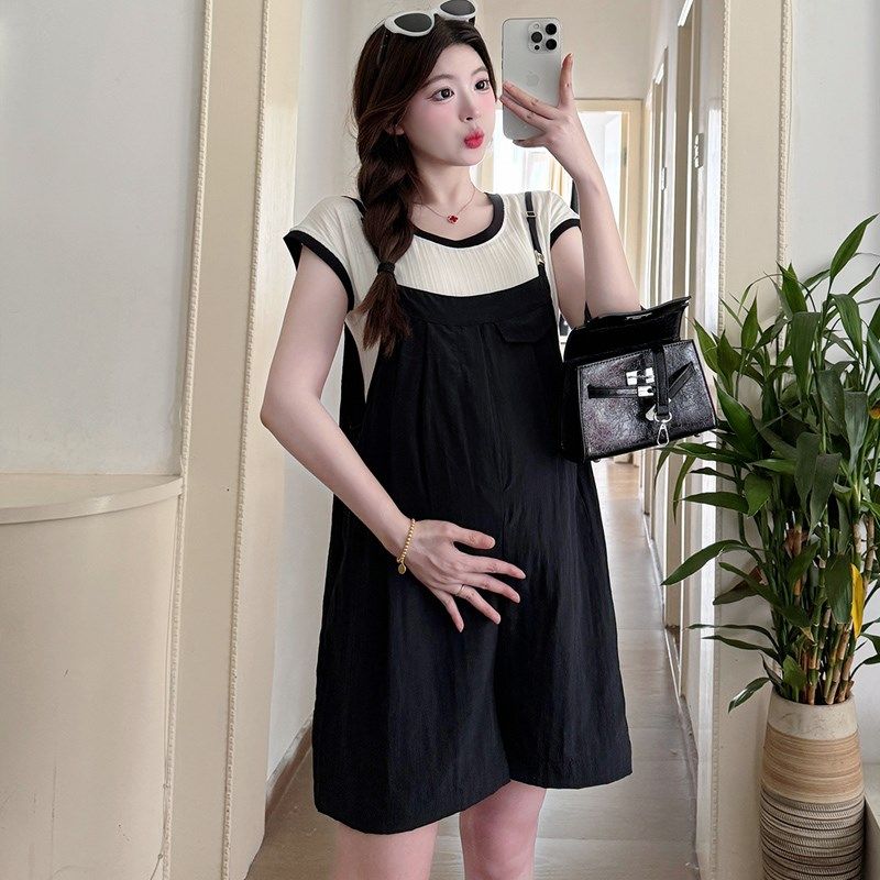 孕妇装夏装短袖上衣夏季背带短裤2025新款孕妇套装时尚两件套潮妈,淘宝优惠券,粉丝福利购,淘宝优惠卷