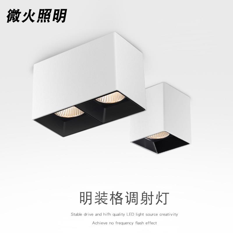 Cob square downlight double head home living room bold lamp without main light ceiling bedroom anti-glare led surface mounted spotlight