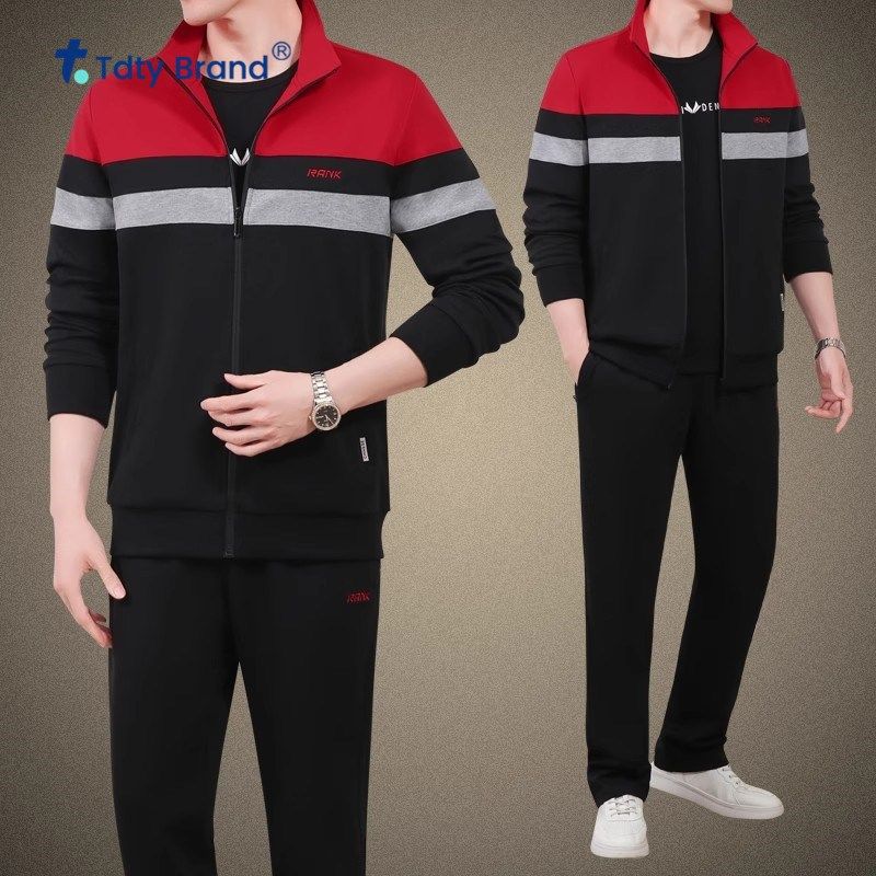 潮流时尚运动休闲服外套套装男士春秋季三件套2025新款中老年套装,淘宝优惠券,粉丝福利购,淘宝优惠卷