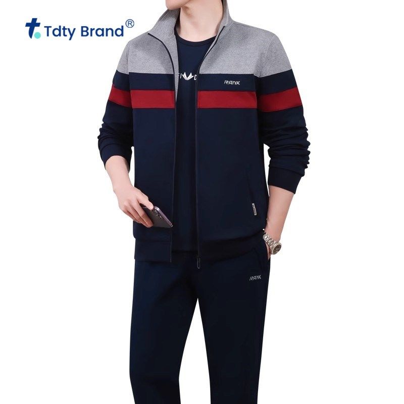 潮流时尚运动休闲服外套套装男士春秋季三件套2025新款中老年套装,淘宝优惠券,粉丝福利购,淘宝优惠卷