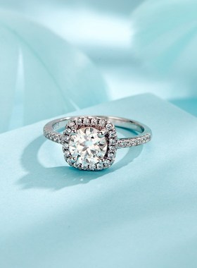 方包莫桑石钻戒女纯银1克拉情侣对戒豪华求婚结婚 订婚戒代发