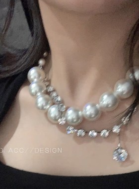 古堡公主 轻奢满钻双层珍珠项链轻奢小众设计感夸张个性颈链女