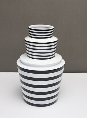 新中式黑白条纹树脂花器摆件样板房售楼部卧室书房客厅桌面饰品