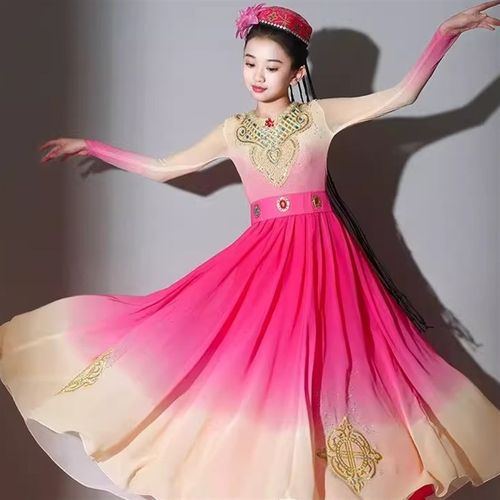 儿童新疆舞蹈演出服维吾族维族服装女童古丽新疆舞维吾尔族舞蹈服 - 图3