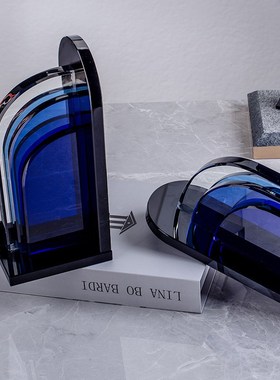 水晶蓝色书挡样板间书房酒柜玄关柜书靠树立售楼处博古架软装摆件