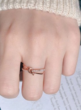 新款个性戒指女潮开口设计时尚彩金小清新排钻交叉钻戒送女友