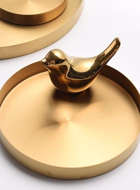 小西家 北欧风ins金色圆形不锈钢托盘 家居摆件首饰收纳盘置物盘