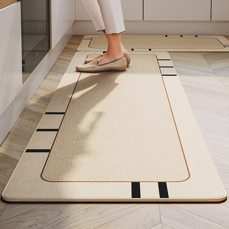 Wabi-sabi style kitchen floor mat, non-slip, oil-proof, wipeable and wash-free carpet, K diatom mud water-absorbent cooling mat, waterproof