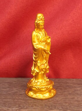 黄铜观音佛像观世音菩萨摆件莲花观音家居工艺品铜器