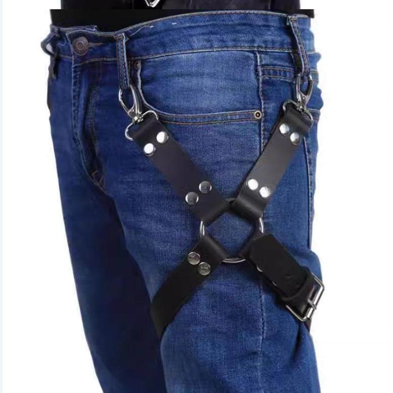 哥特皮质大腿束缚皮带潮男腿部皮革装饰西裤腰链绑带酒吧演出配饰,淘宝优惠券,粉丝福利购,淘宝优惠卷